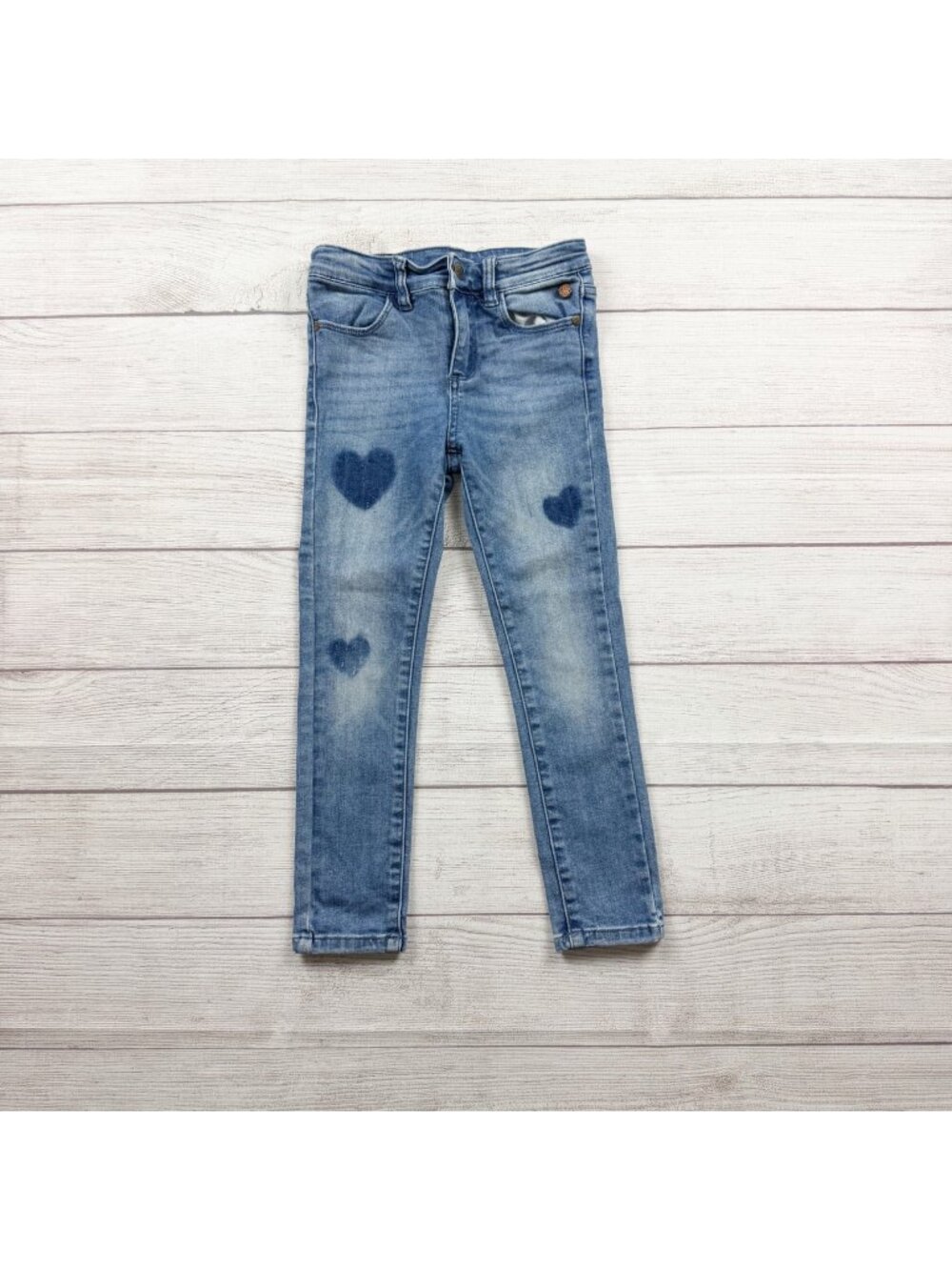 Matilda Jane Girls Heart Patch Denim Jeans Slim Adjustable Waist Blue 6